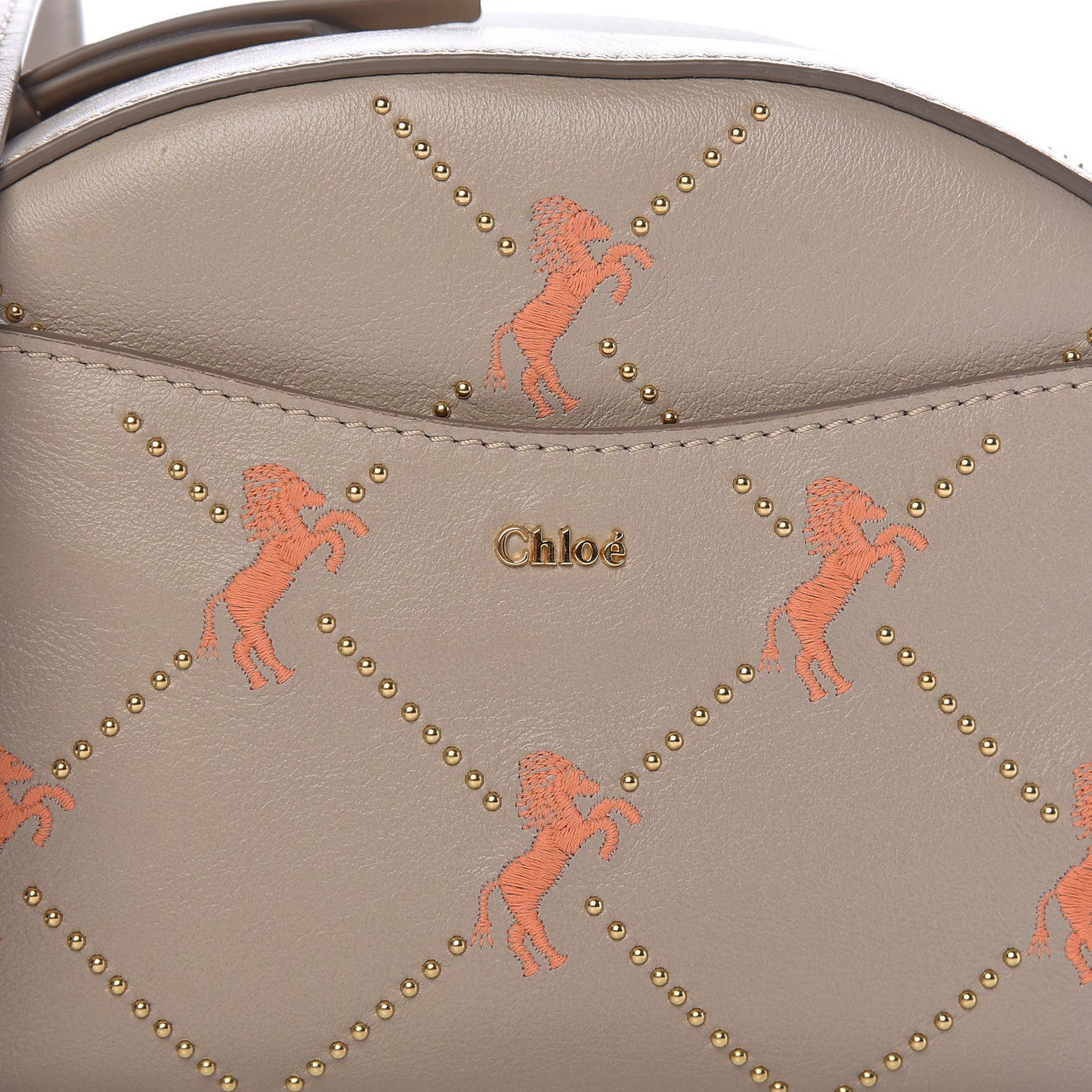 Smooth Calfskin Little Horses Embroidered Shoulder Bag Pastel Grey