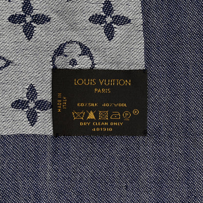 Louis Vuitton Silk Wool Monogram Denim Shawl Blue 3 of 5
