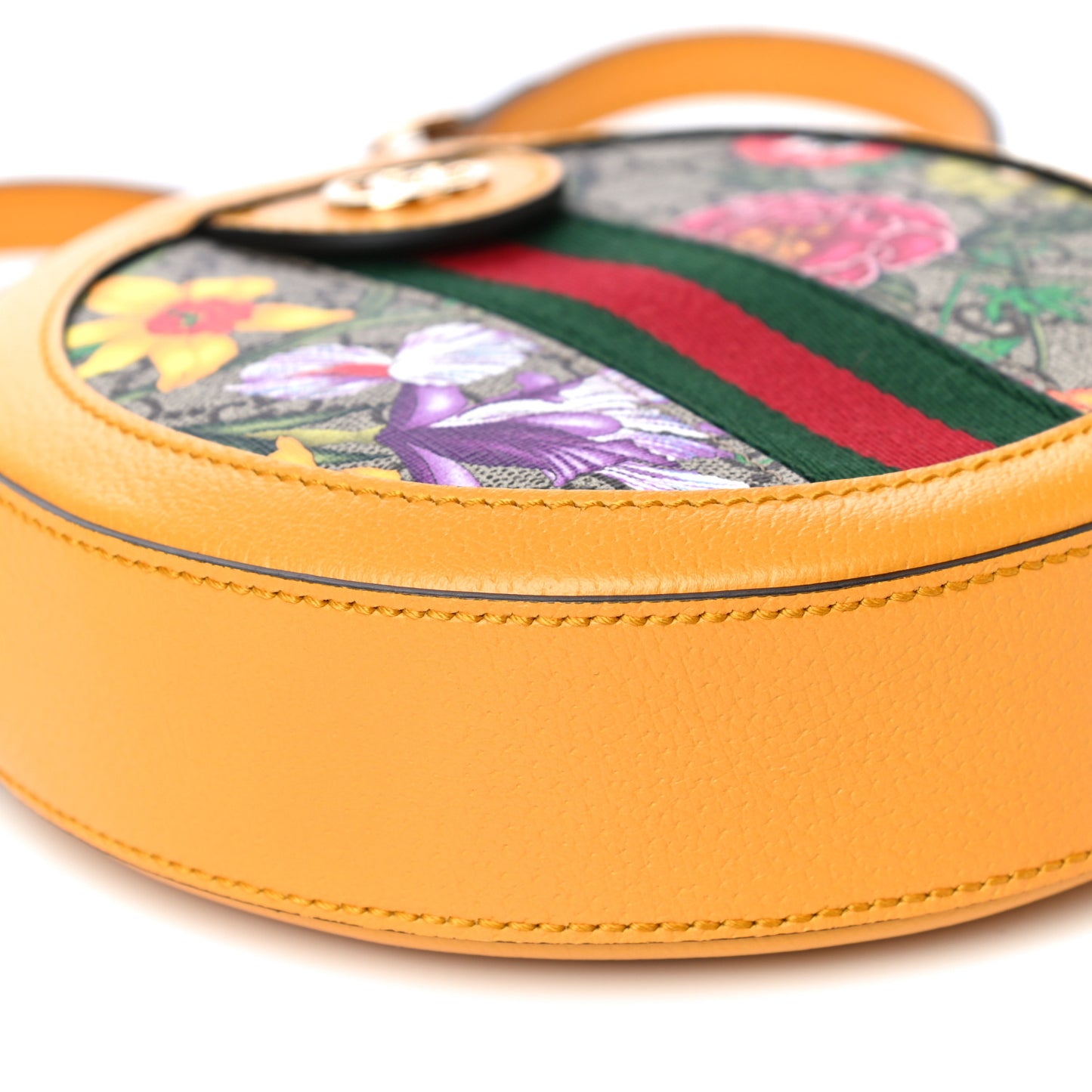 GG Supreme Monogram Flora Web Mini Ophidia Round Shoulder Bag Beige Multicolor Crop