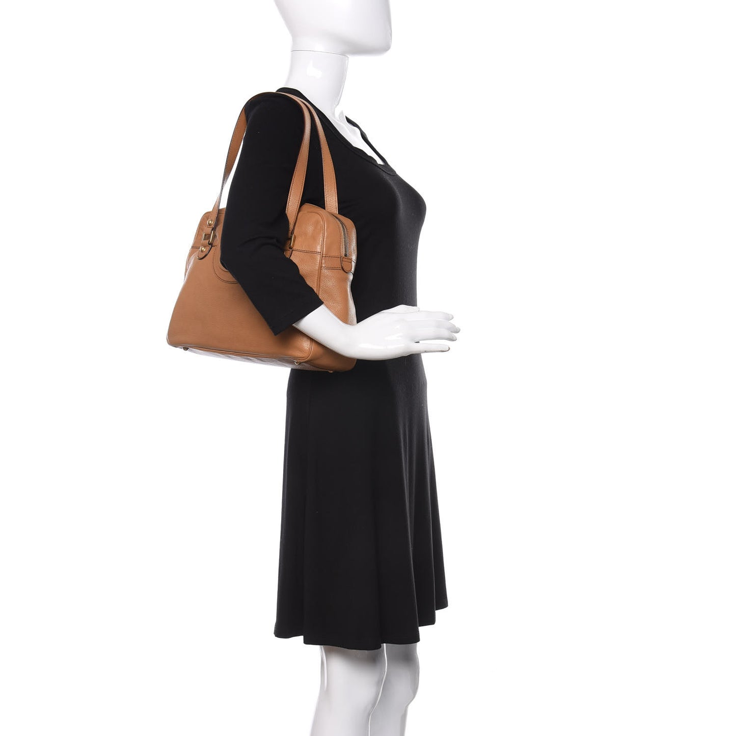 Pebbled Calfskin Studded Tote Brown
