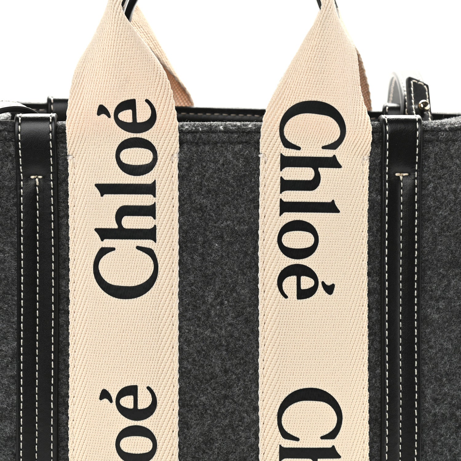 Chloe Felt Calfskin Small Woody Ribbon Tote With Strap Cashmere Grey 8 of 11