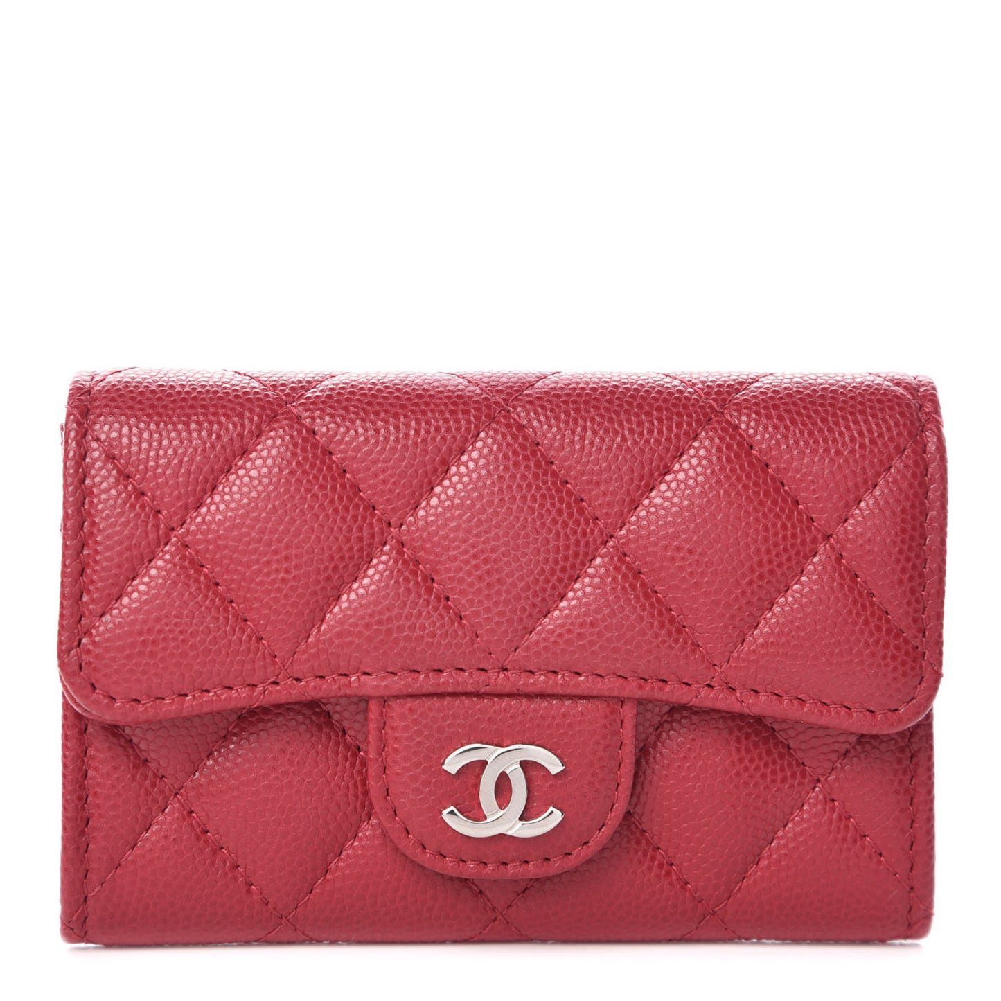 Caviar Quilted Flap Card Holder Dark Red