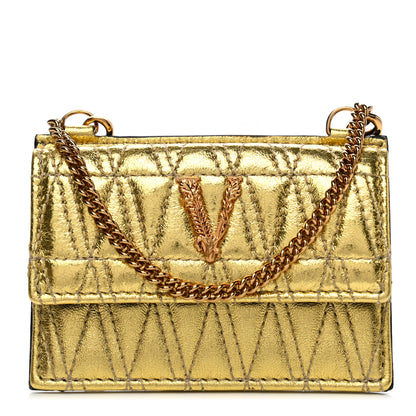 Versace Metallic Lambskin Quilted Virtus Chain Card Holder Gold 1 of 9