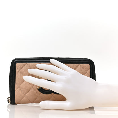 Chanel Caviar Quilted Filigree Zip Around Wallet Beige Black 2 of 7