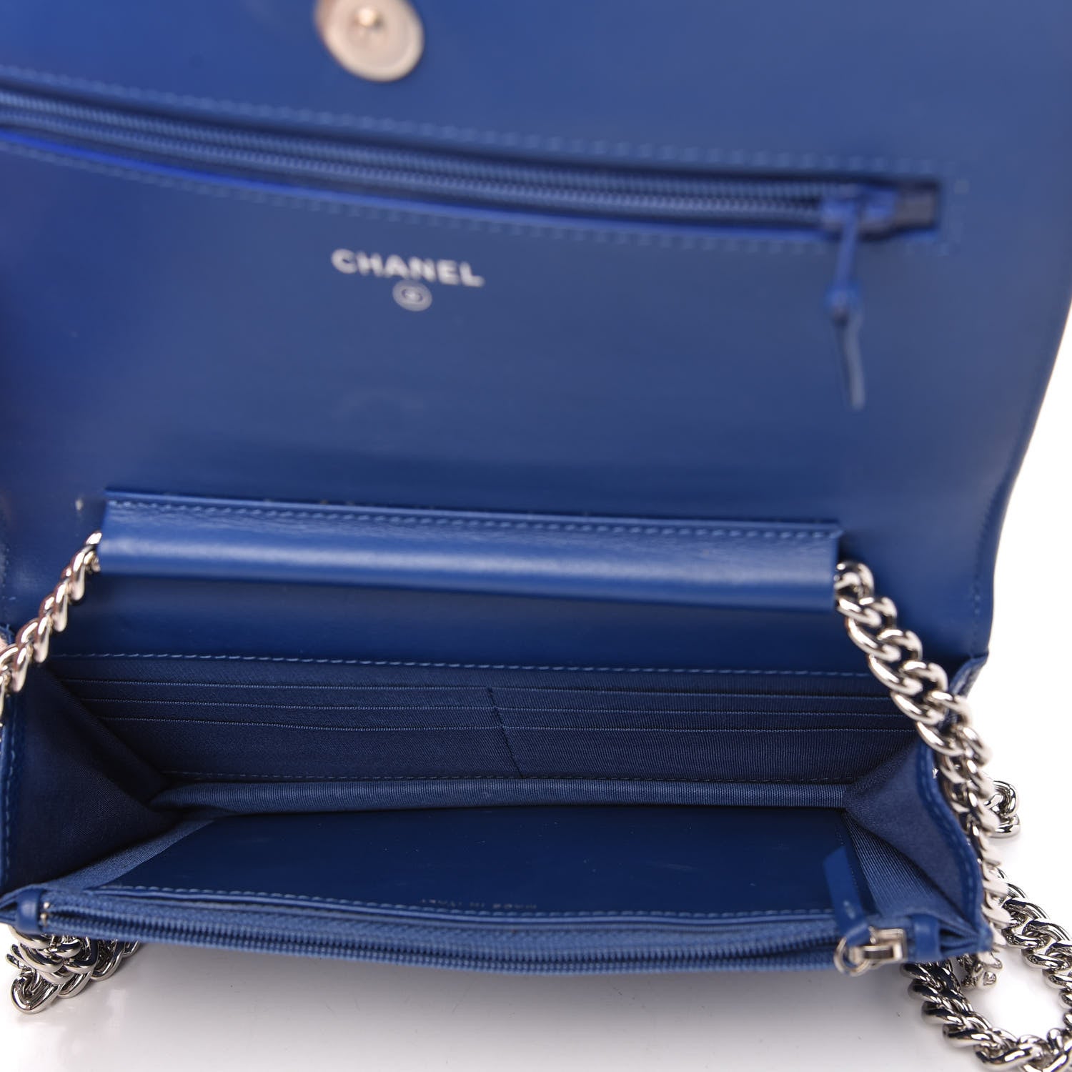 Chanel Caviar Chevron Quilted Boy Wallet On Chain WOC Blue 5 of 11