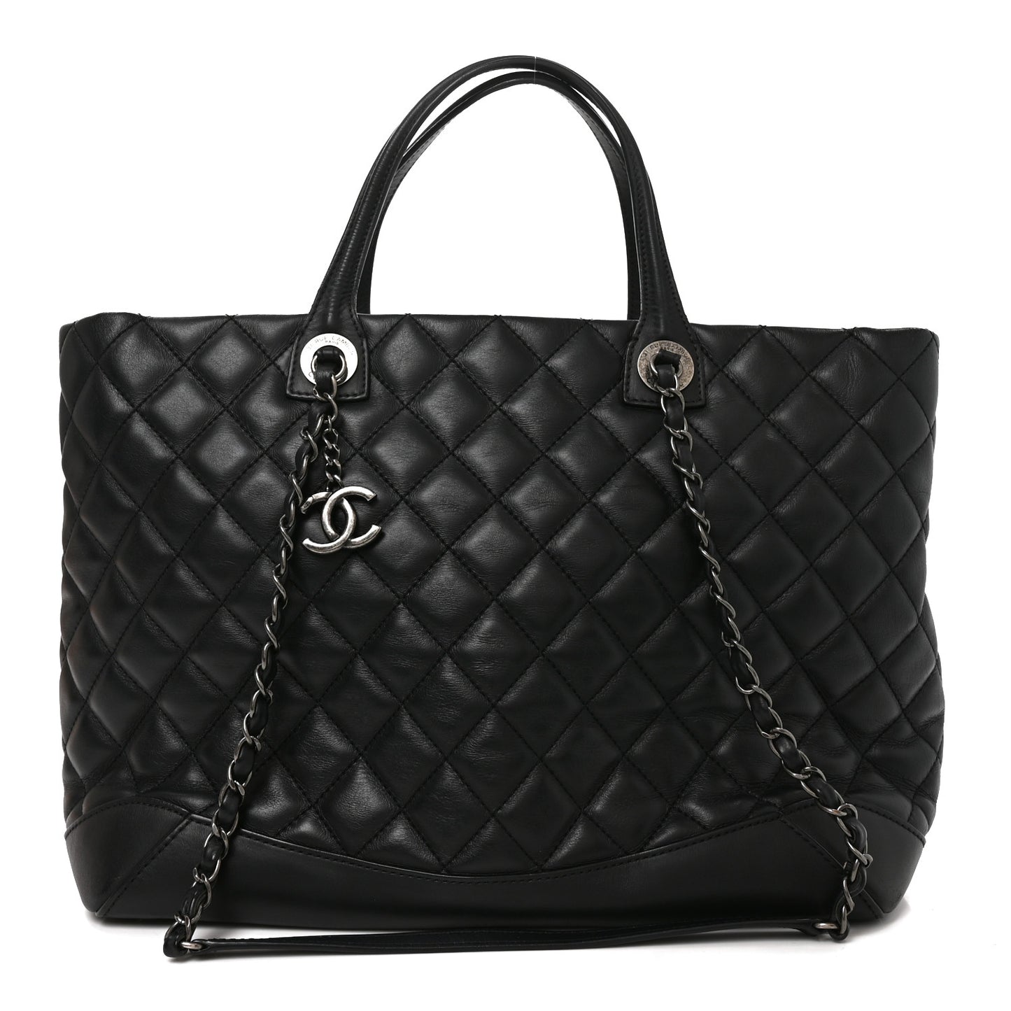 Calfskin Quilted Large Easy Shopping Tote Black