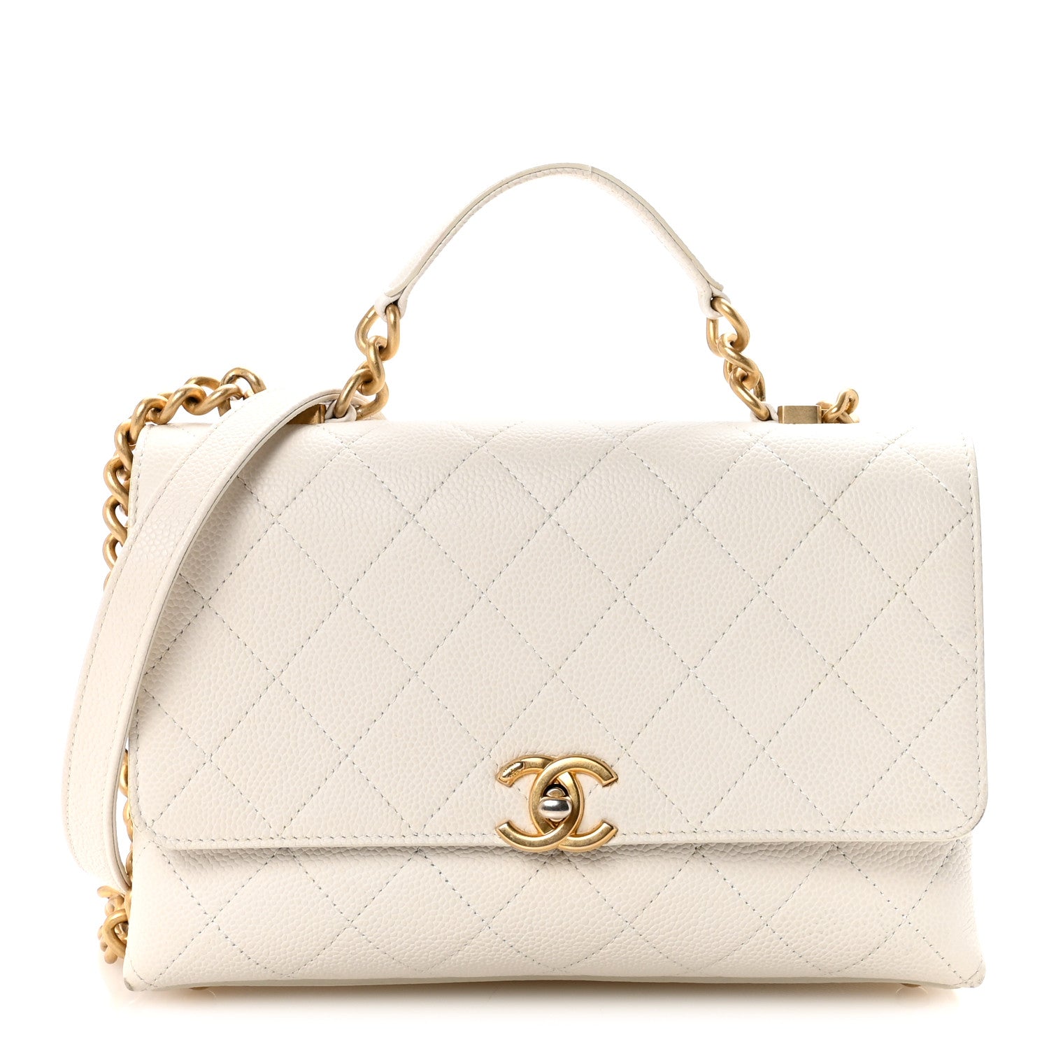 Chanel Grained Calfskin Small Stitched Flap White 1 of 11
