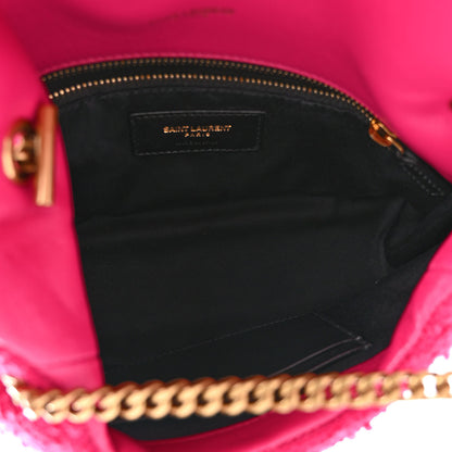 Saint Laurent Boucle Tweed Quilted Toy Loulou Puffer Monogram Chain Satchel Magenta 5 of 9