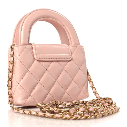 Chanel Shiny Aged Calfskin Quilted Mini Nano Kelly Shopper Light Pink 3 of 9