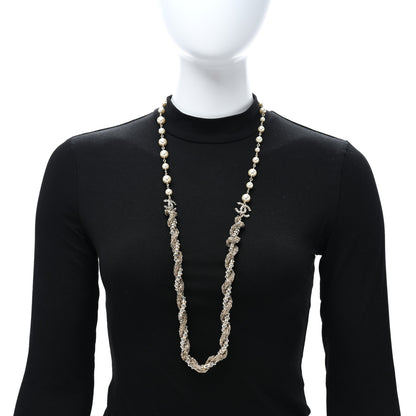 Chanel Pearl Crystal CC Braided Chain Long Necklace Light Gold 2 of 4