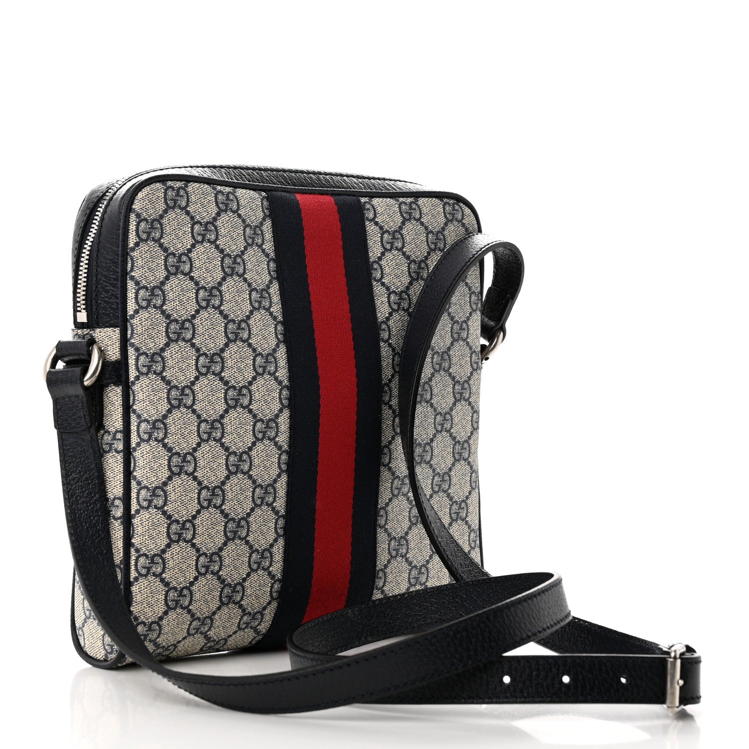 Gucci GG Supreme Monogram Textured Dollar Calfskin Web Small Ophidia Messenger Bag Beige Blue 3 of 11