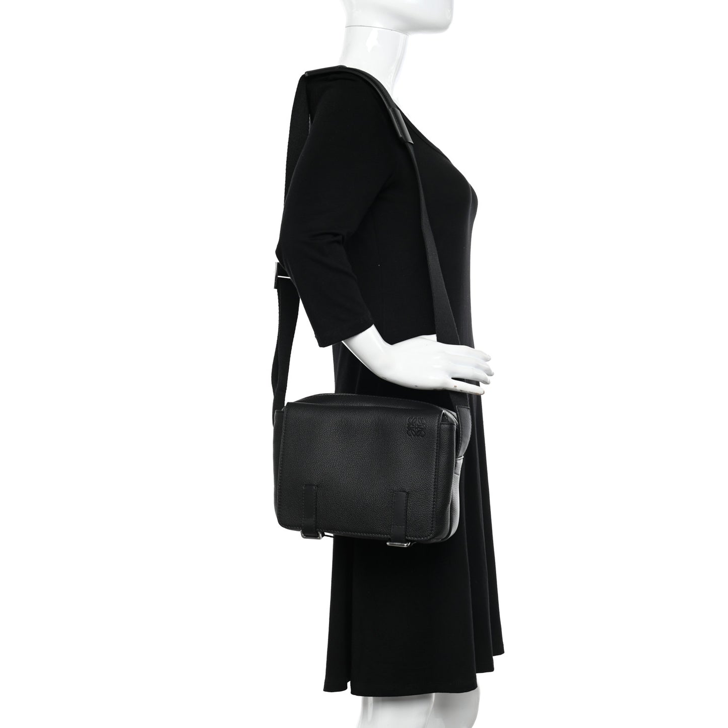 Soft Grained Calfskin XS Military Messenger Bag Black