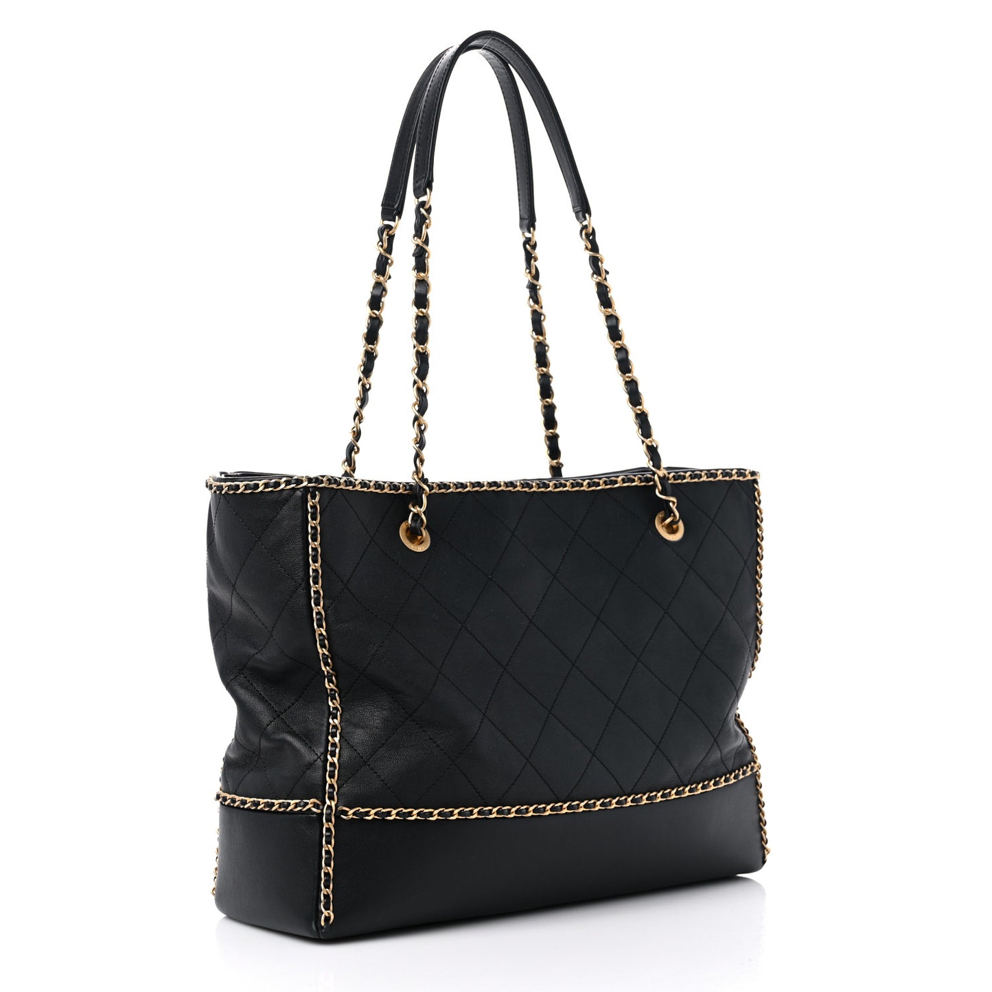 Calfskin Quilted Chain Lines Shopping Tote Black