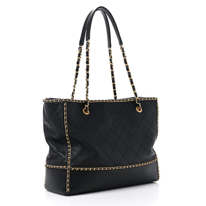Chanel Calfskin Quilted Chain Lines Shopping Tote Black 3 of 11