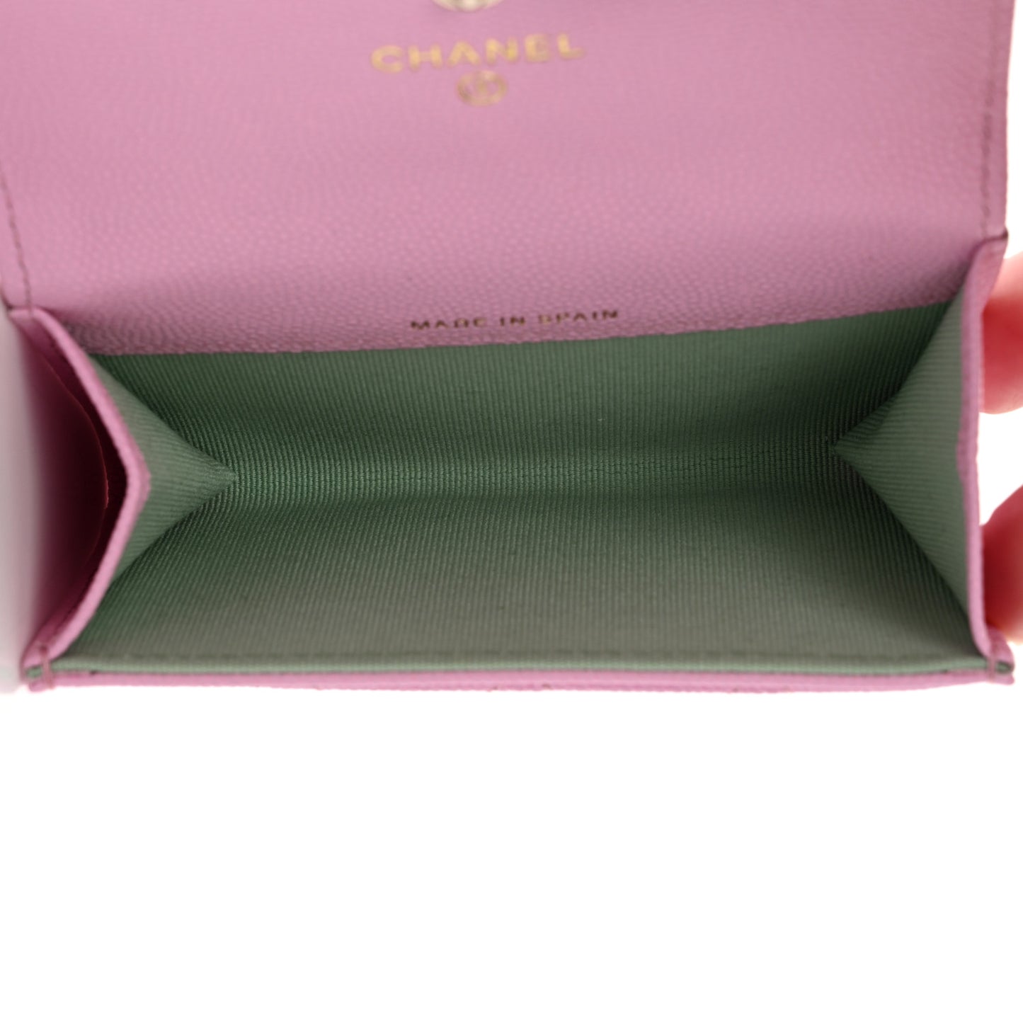Caviar Metal Perforated Quilted CC Flap Card Holder Pink Green