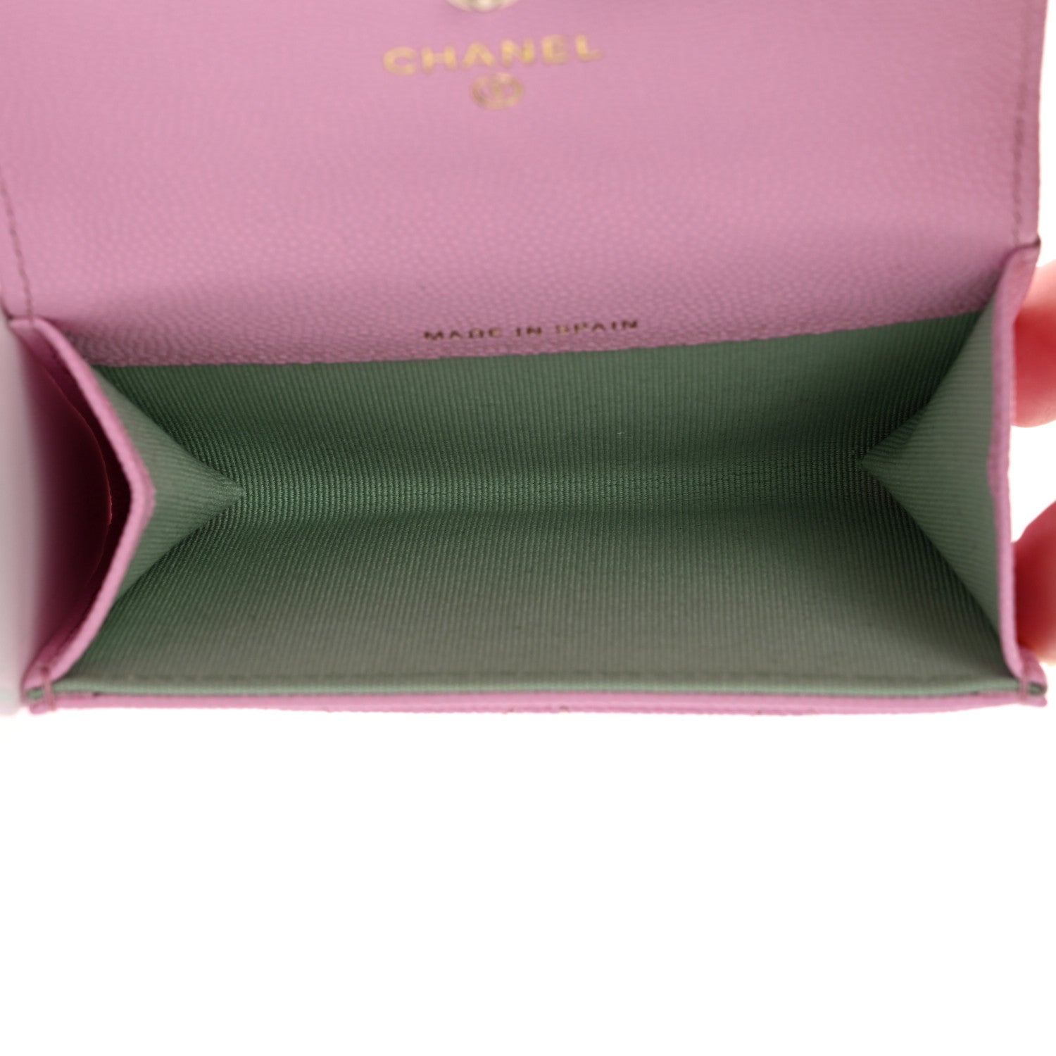 Chanel Caviar Metal Perforated Quilted CC Flap Card Holder Pink Green 4 of 9