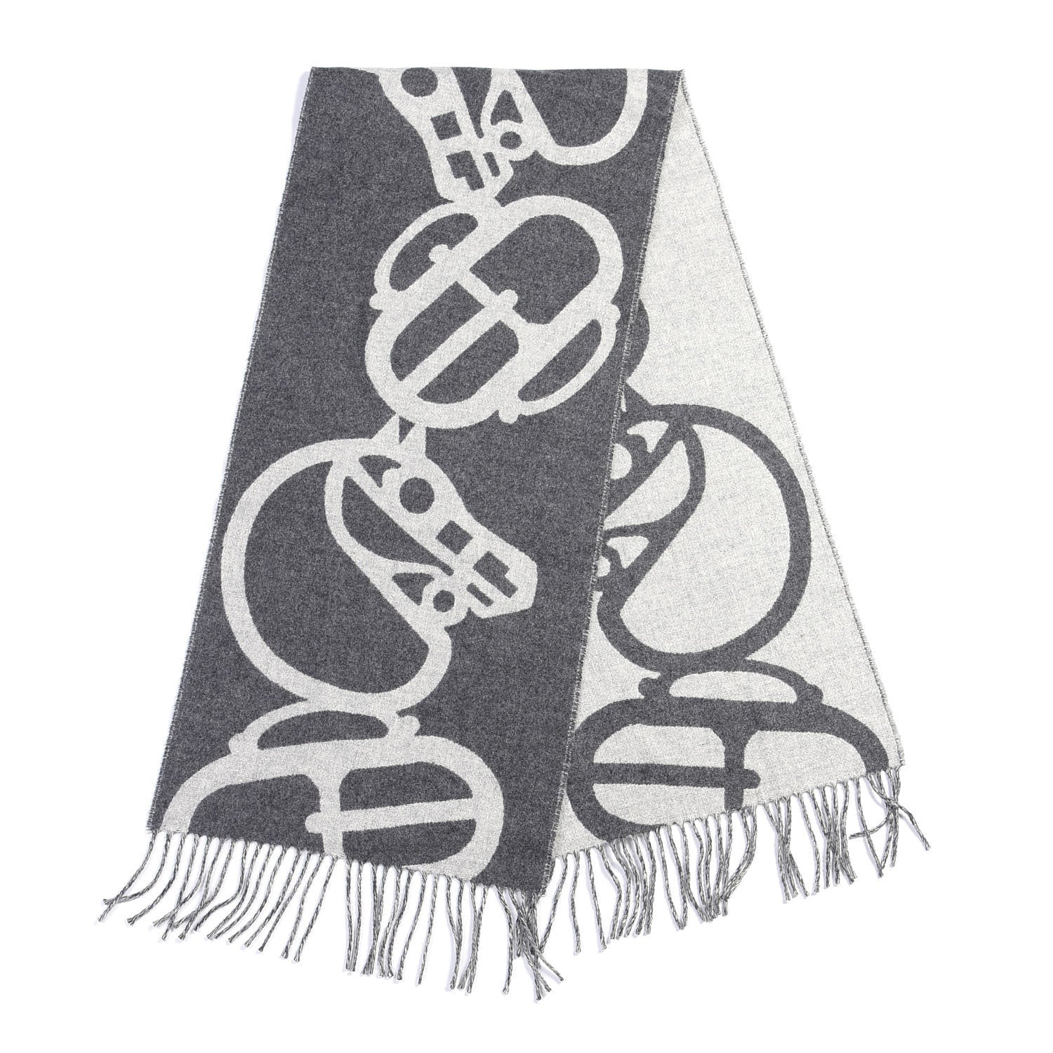 Hermes Cashmere Boucles et Camails Muffler Anthracite Gris Clair 1 of 3