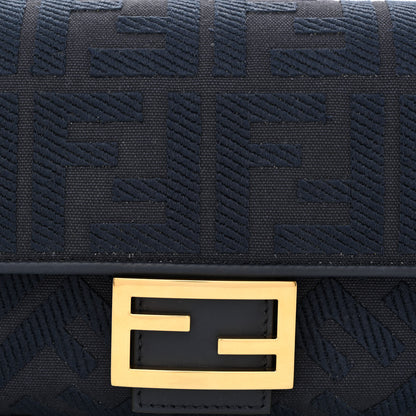 Fendi Canvas Vitello King Bi-Color Strap FF Embroidered Baguette Midnight 8 of 11