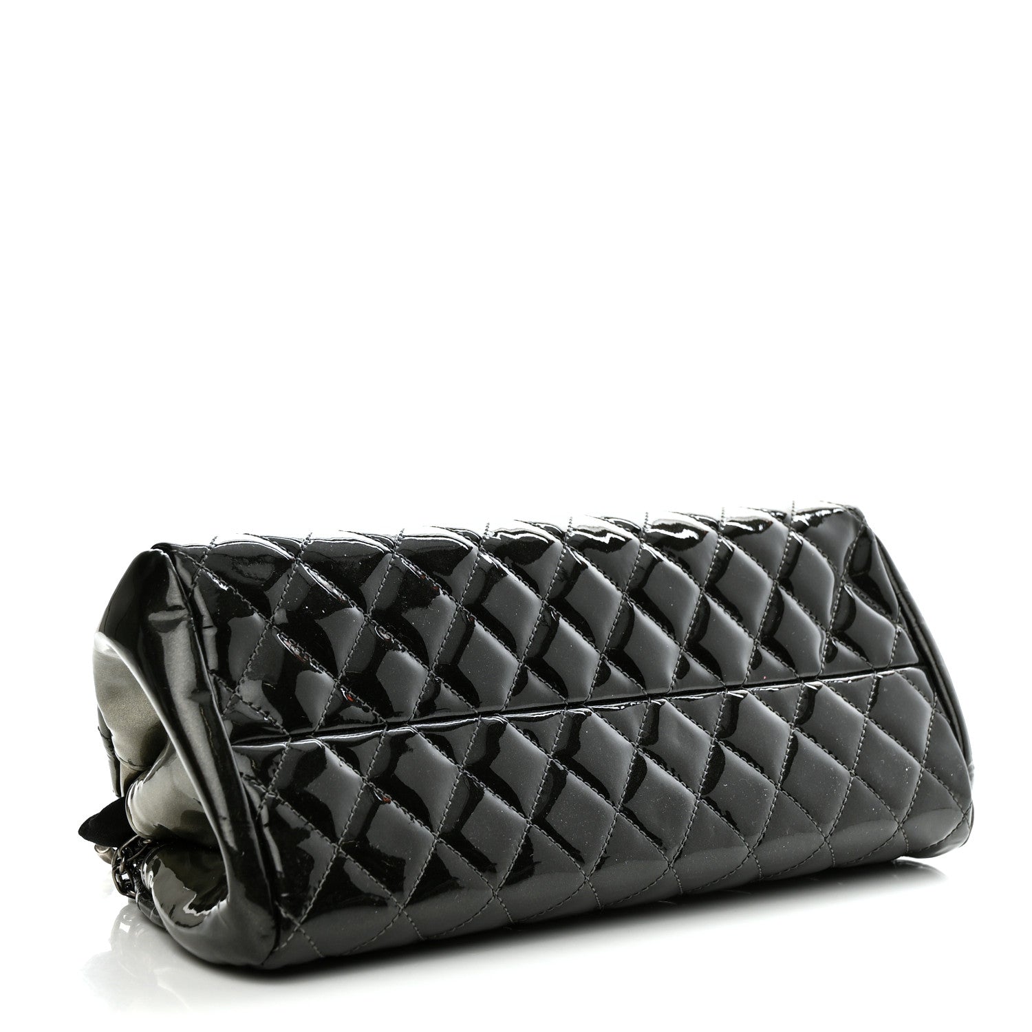 Chanel Patent Quilted Small Just Mademoiselle Bowling Bag Grey Black 3 of 9