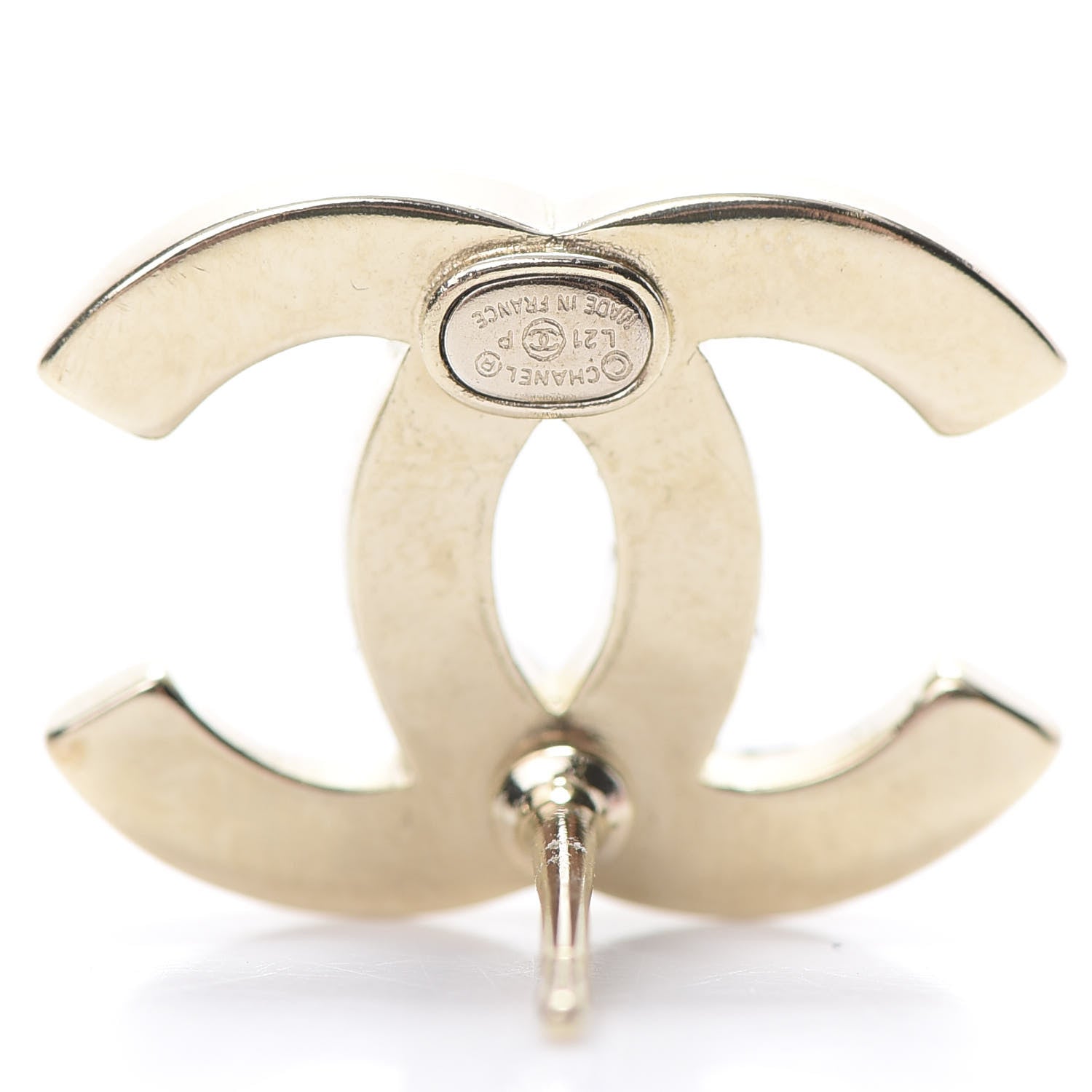Chanel Crystal Metal CC Paris Button Stud Earrings Gold 4 of 5