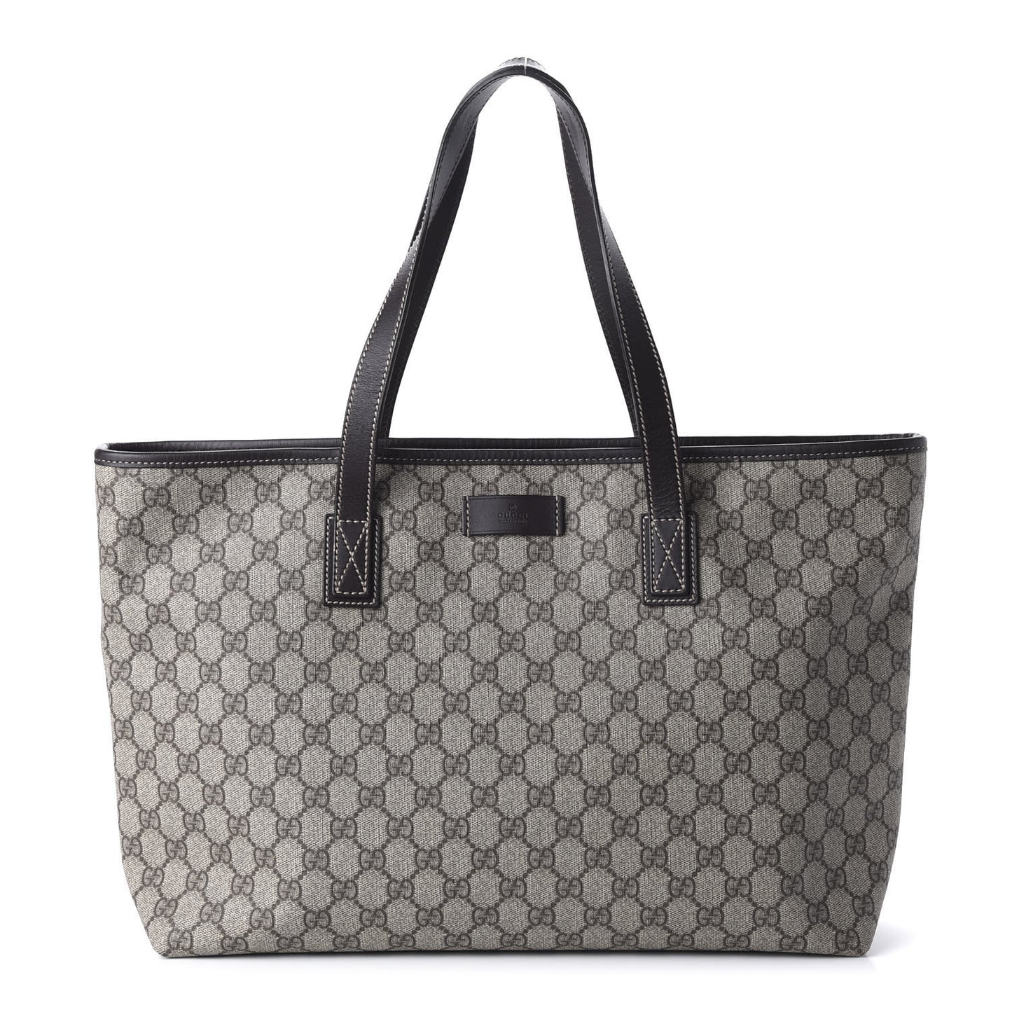 GG Supreme Monogram Medium Zippered Shopping Tote Dark Brown