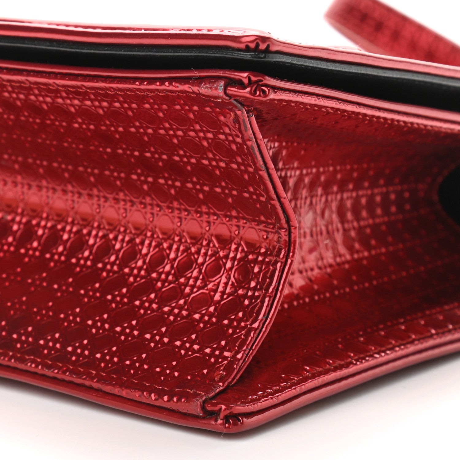 Christian Dior Metallic Patent Micro-Cannage Medium Diorama Flap Bag Red 8 of 11