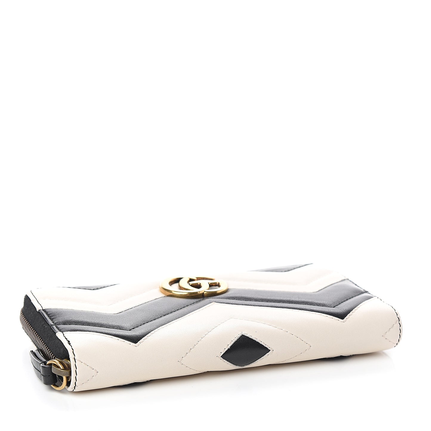 Calfskin Matelasse GG Marmont Zip Around Wallet Black White