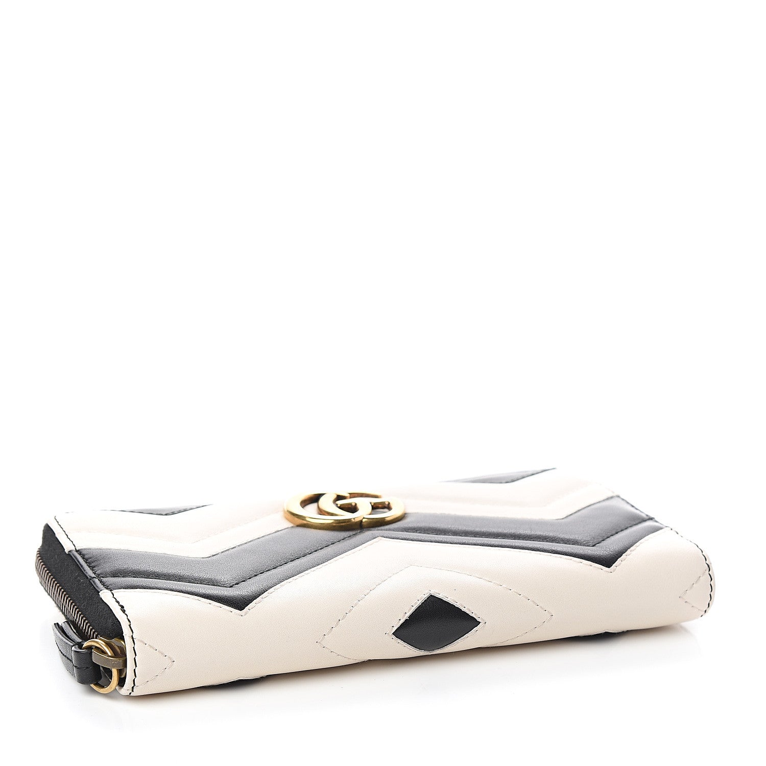 Gucci Calfskin Matelasse GG Marmont Zip Around Wallet Black White 3 of 7