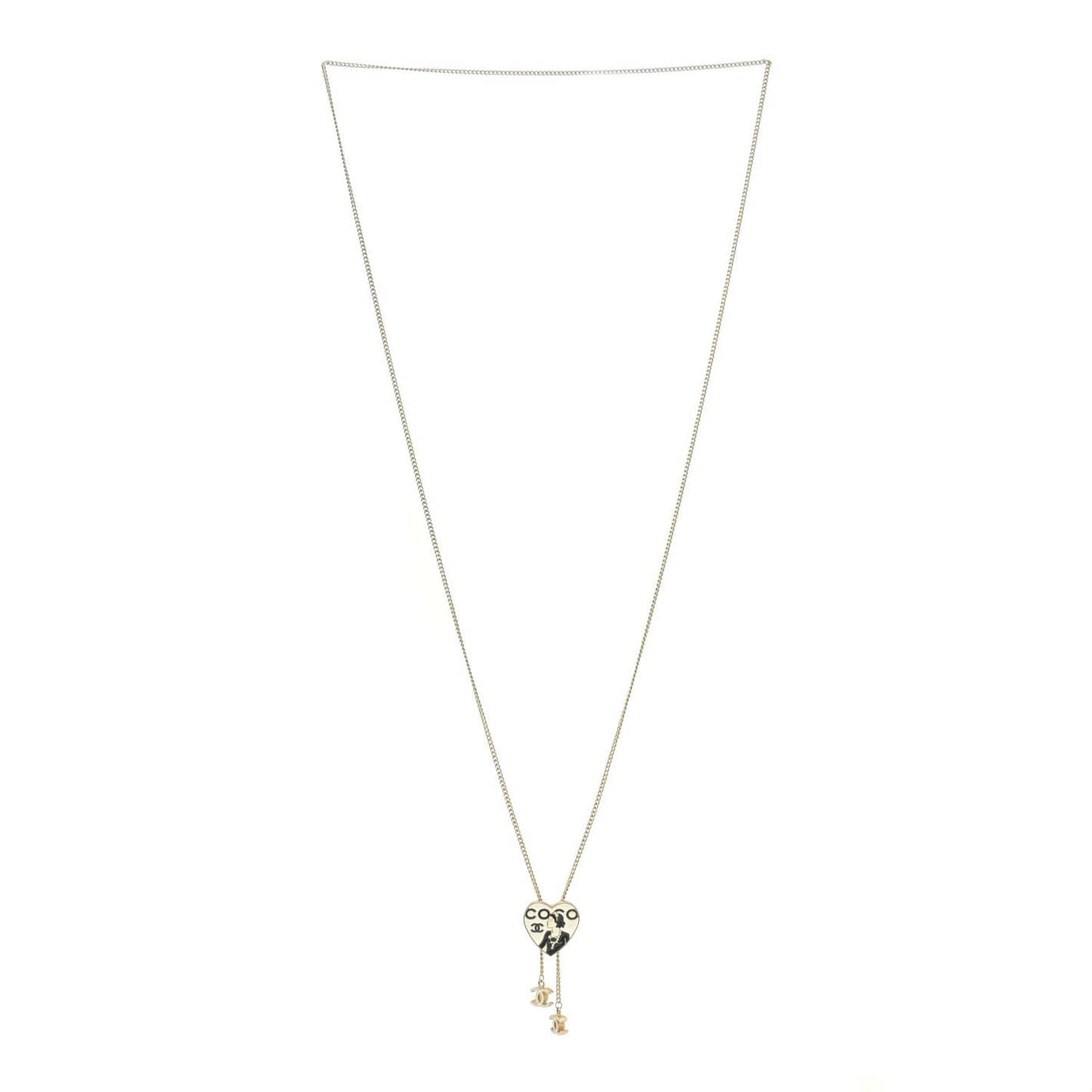 Enamel Coco Heart CC Lariat Necklace Light Gold