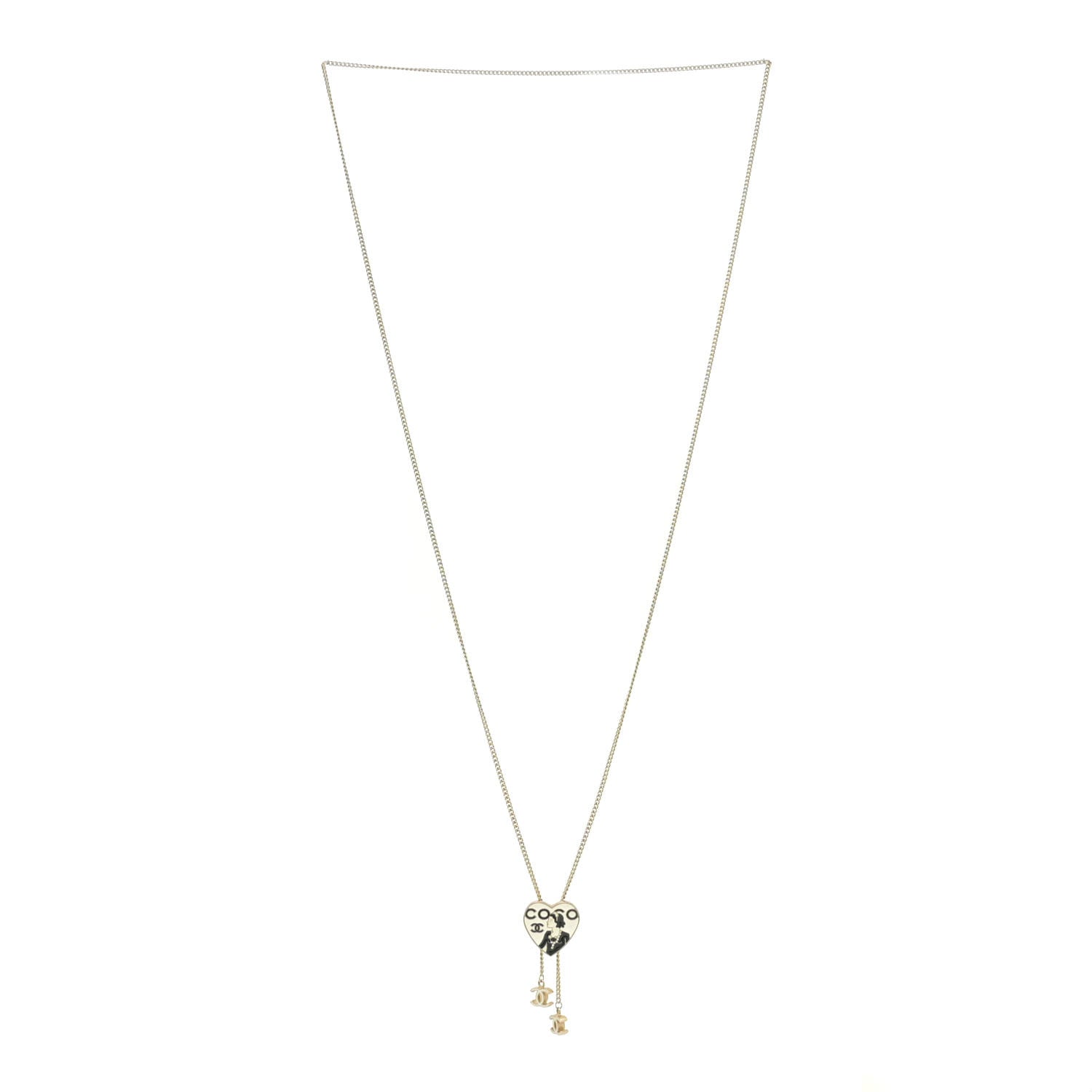 Chanel Enamel Coco Heart CC Lariat Necklace Light Gold 3 of 5