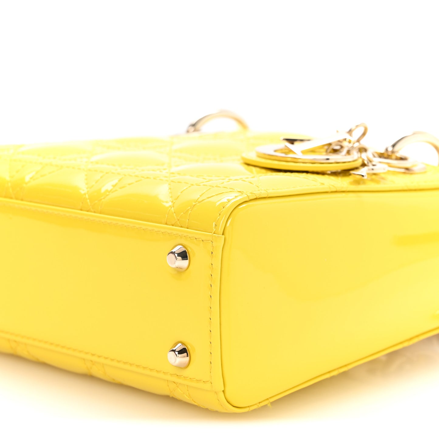 Patent Cannage Mini Lady Dior Yellow