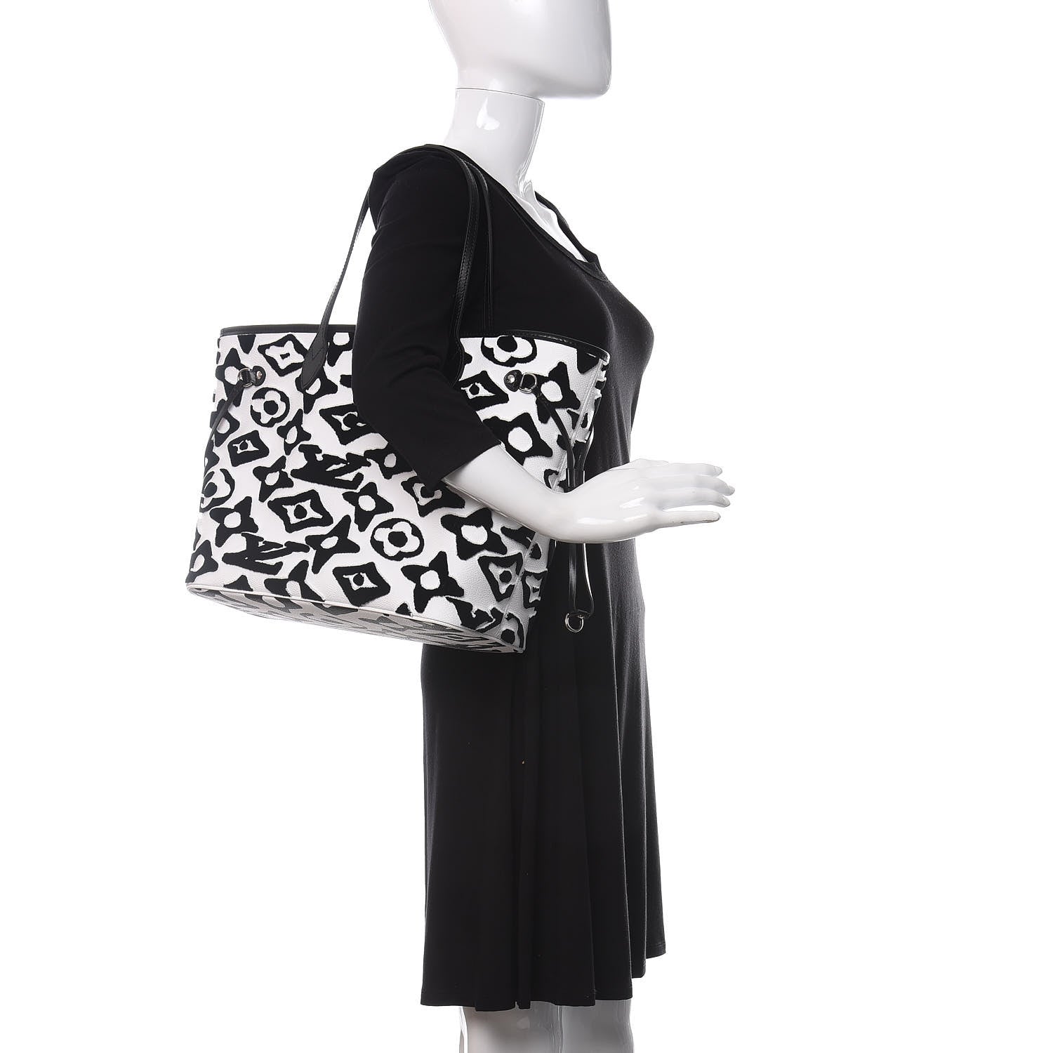 Louis Vuitton X UF Tufted Monogram Neverfull MM Black White 2 of 10