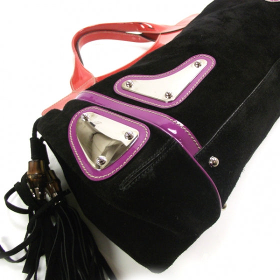 Suede Race Medium Top Handle Tote Black