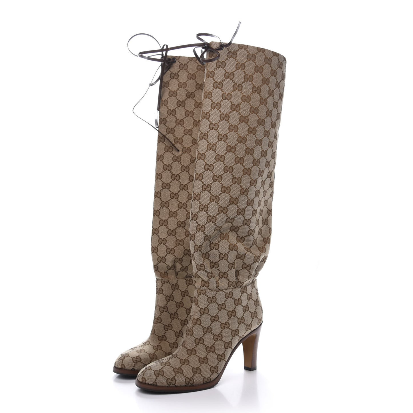Monogram Malaga Kid Lisa Mid Heel Boots 38 Beige Ebony