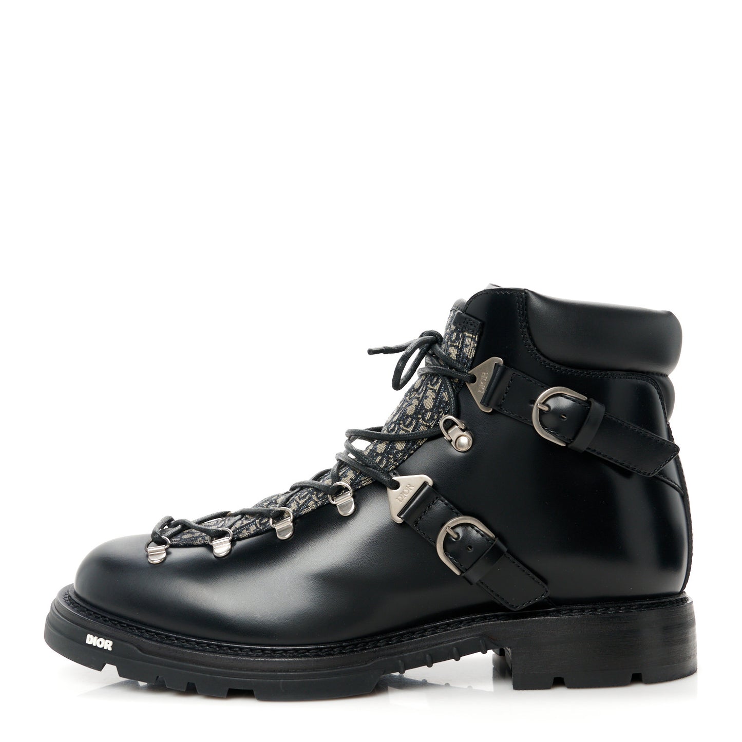 Oblique Calfskin Mens Explorer II Buckle Hiking Boots 45 Black Blue