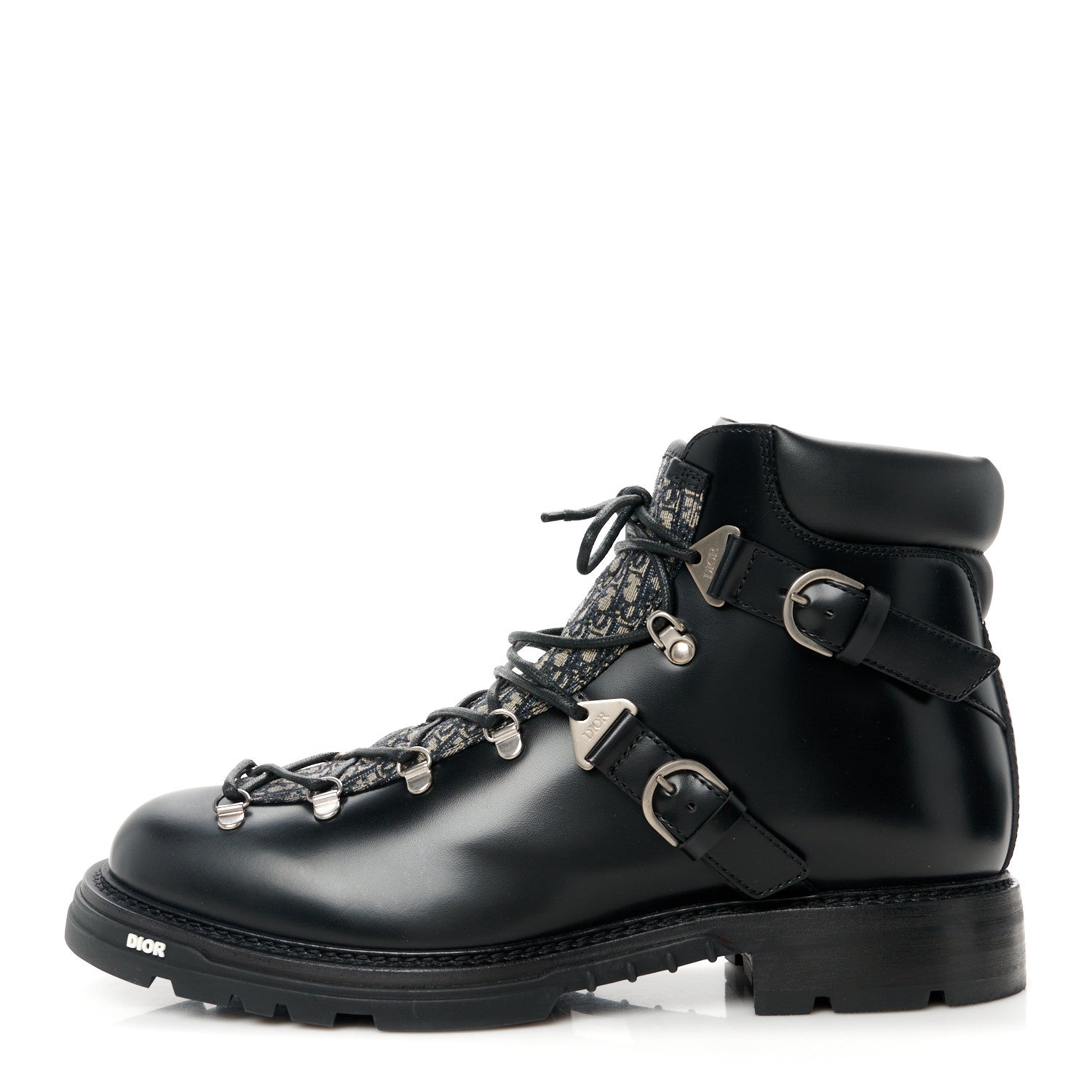 Christian Dior Oblique Calfskin Mens Explorer II Buckle Hiking Boots 45 Black Blue 1 of 9