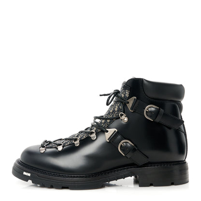 Christian Dior Oblique Calfskin Mens Explorer II Buckle Hiking Boots 45 Black Blue 1 of 9