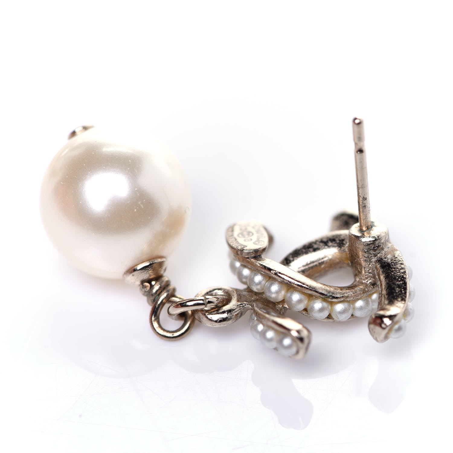 Chanel Pearl Twisted CC Drop Earrings Light Gold White 5 of 7