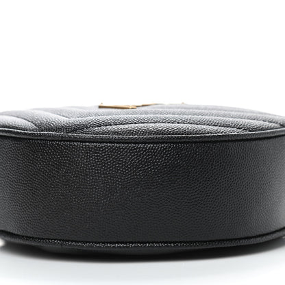 Saint Laurent Grain De Poudre Matelasse Chevron Quilted Round Vinyle Camera Bag Black 7 of 8