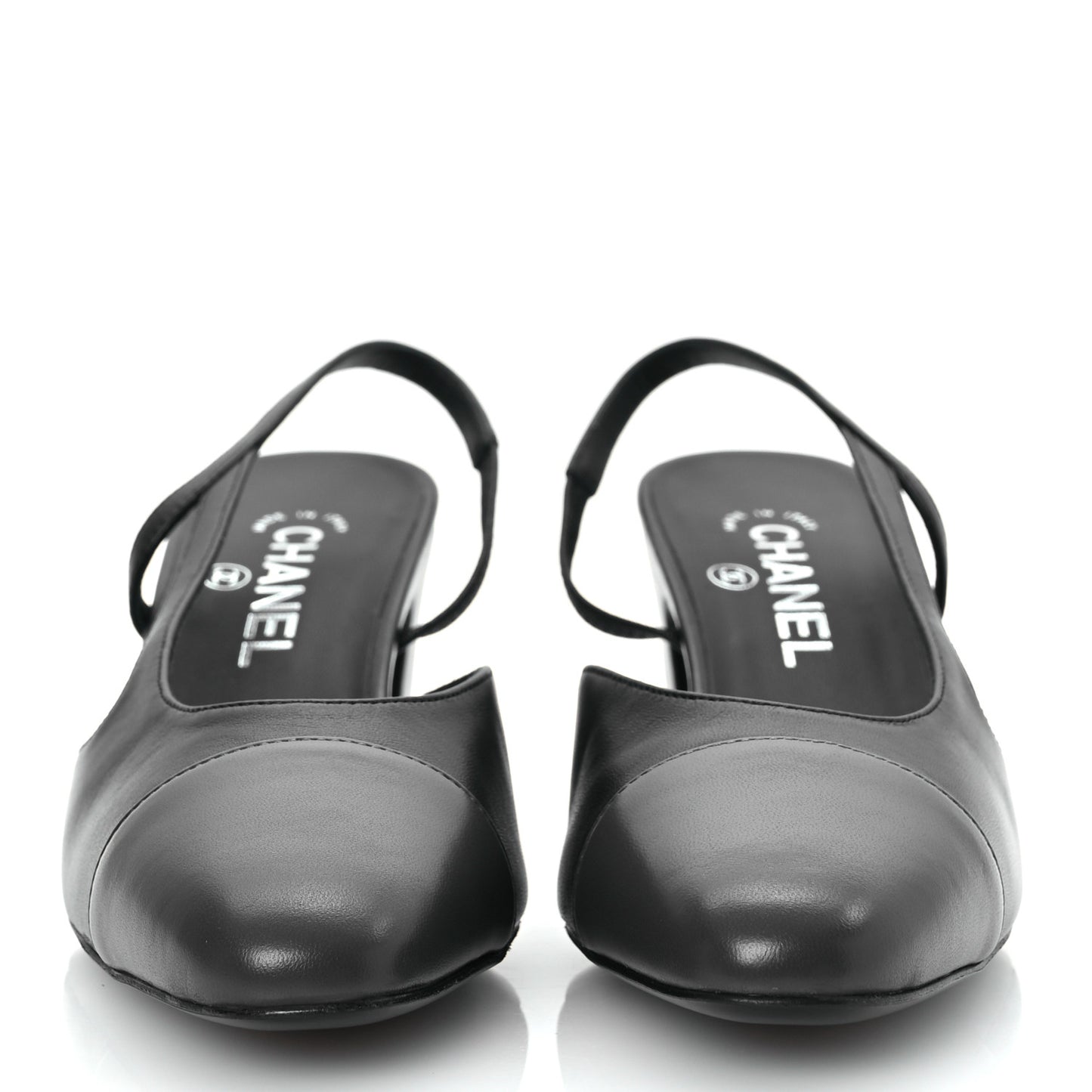 Lambskin Cap Toe CC Slingback Sandals 39.5 Black Dark Grey