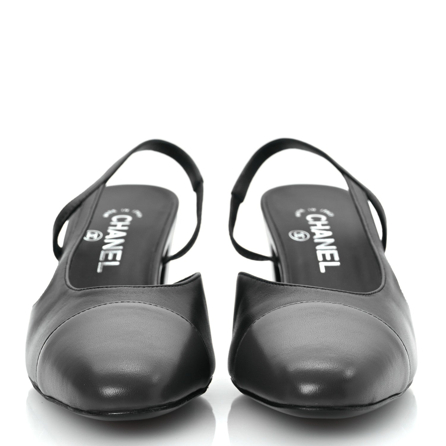 Chanel Lambskin Cap Toe CC Slingback Sandals 39.5 Black Dark Grey 3 of 13