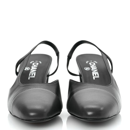 Chanel Lambskin Cap Toe CC Slingback Sandals 39.5 Black Dark Grey 3 of 13