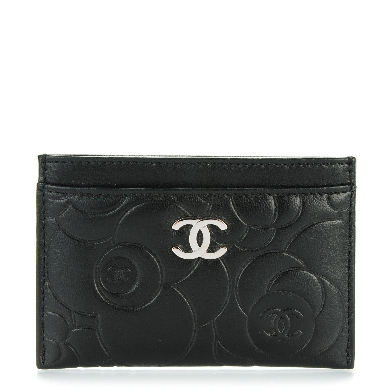 Chanel Lambskin Camellia Embossed Card Holder Black 1 of 8