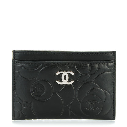 Chanel Lambskin Camellia Embossed Card Holder Black 1 of 8