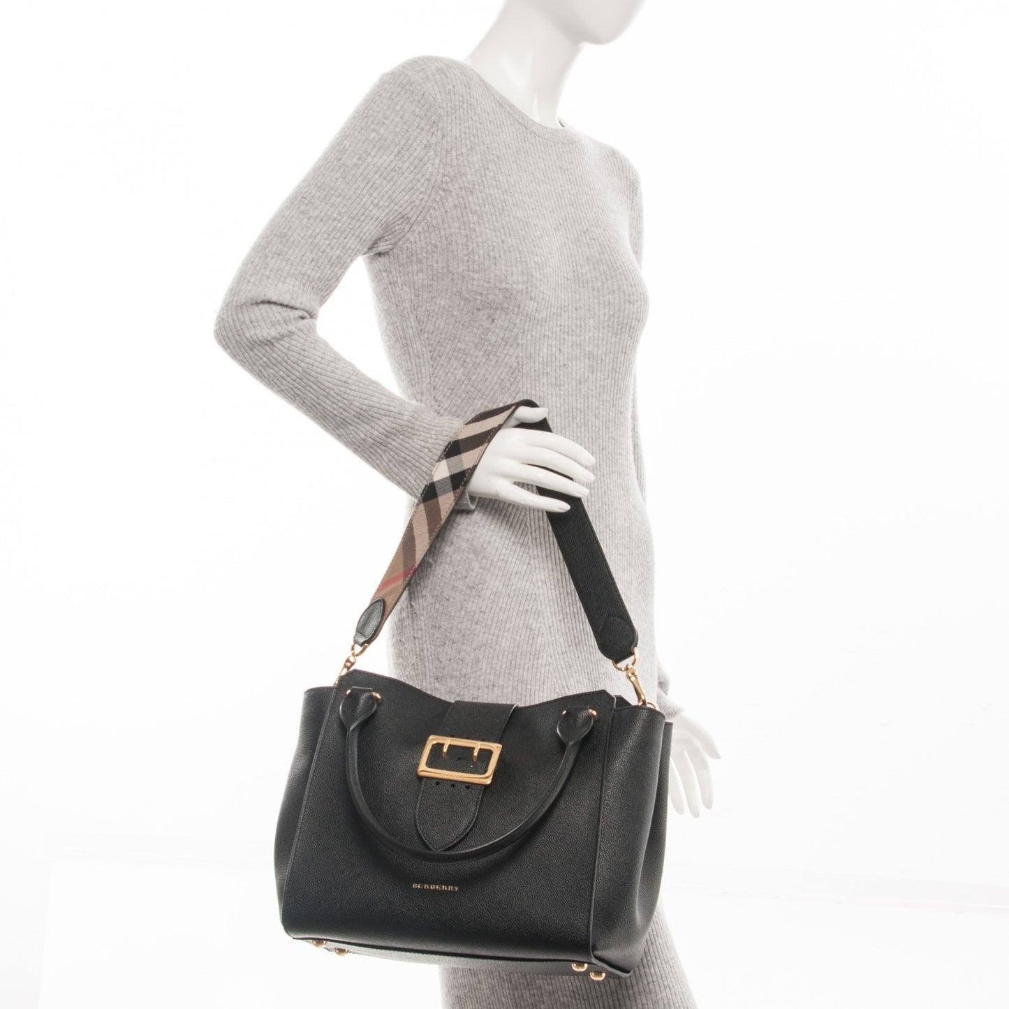 Soft Grain Calfskin Large Buckle Tote Black
