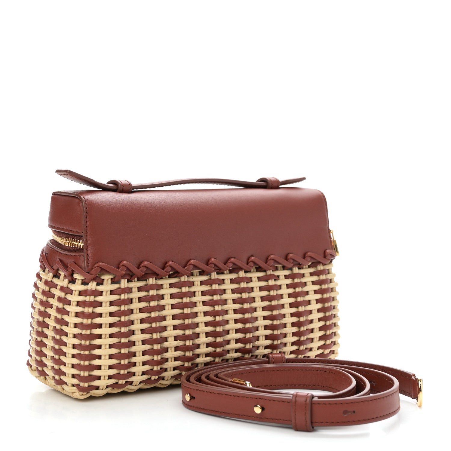 Loro Piana Wicker Calfskin L19 Extra Pocket Pouch Malt Deep Kummel Sun Gold 3 of 10