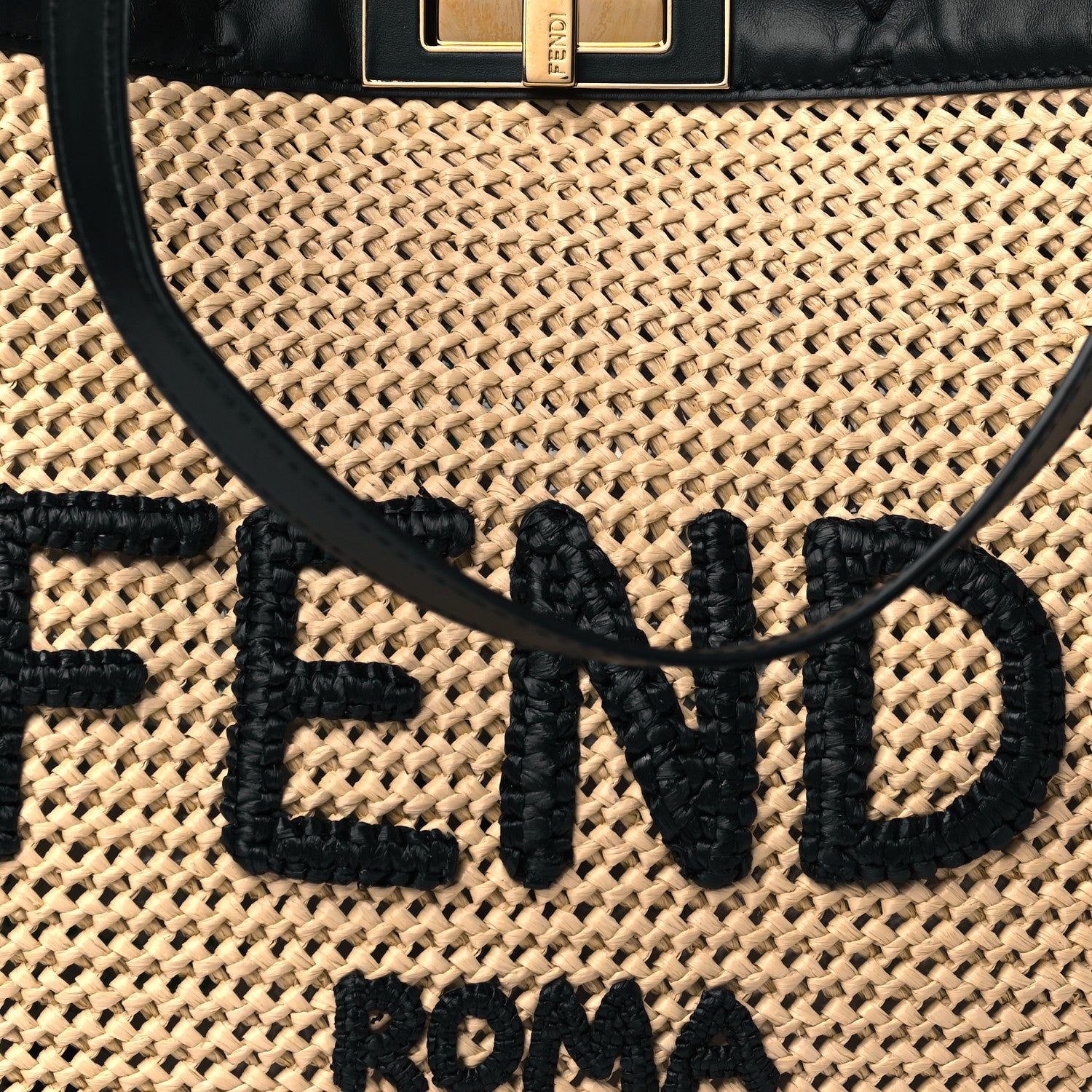 Fendi Raffia Vitello King Macrame Mesh Large Peekaboo X-Tote Natural Black Cuoio 7 of 9