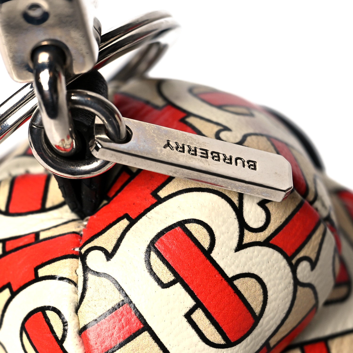 Burberry Grained Calfskin Thomas Hoodie Teddy Bear Keychain Charm Black Red 3 of 5