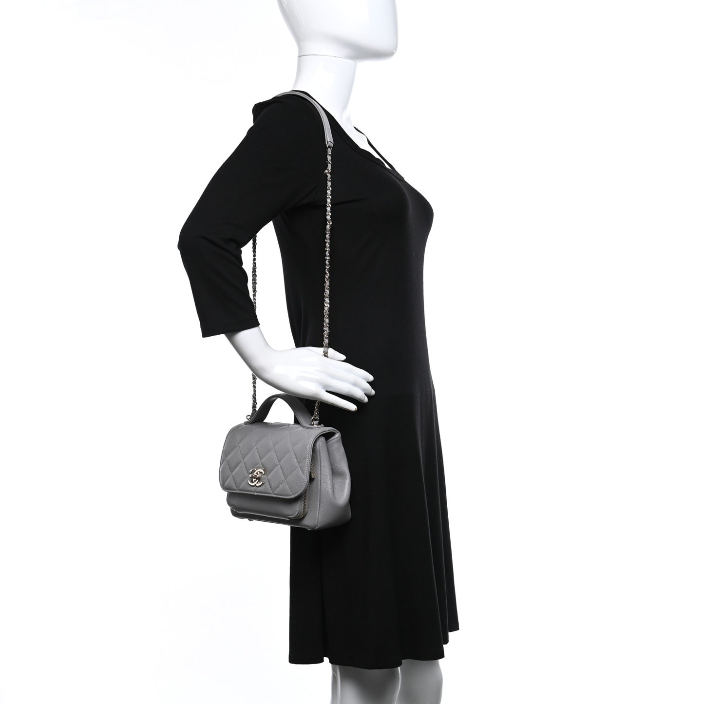 Caviar Quilted Small Business Affinity Flap Grey