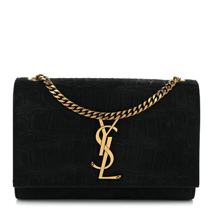 Saint Laurent Crocodile Embossed Nubuck Small Monogram Kate Satchel Black 1 of 19